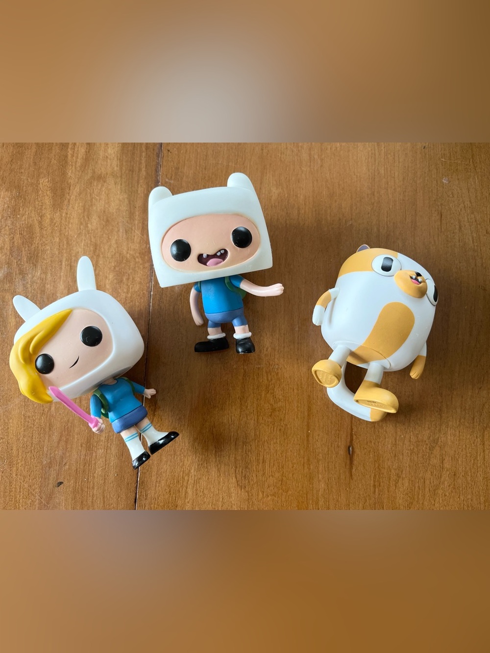 Adventure Time Finn, fiona and Cake funko pop figurines